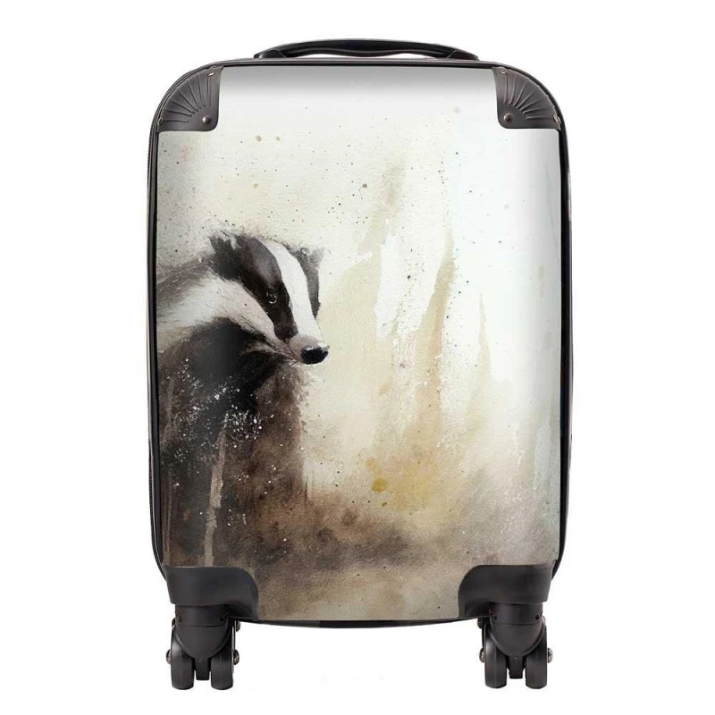 Image of Warren Reed - Designer Badger Watercolour Suitcase in Brown Size: Small Brown Unisex Small