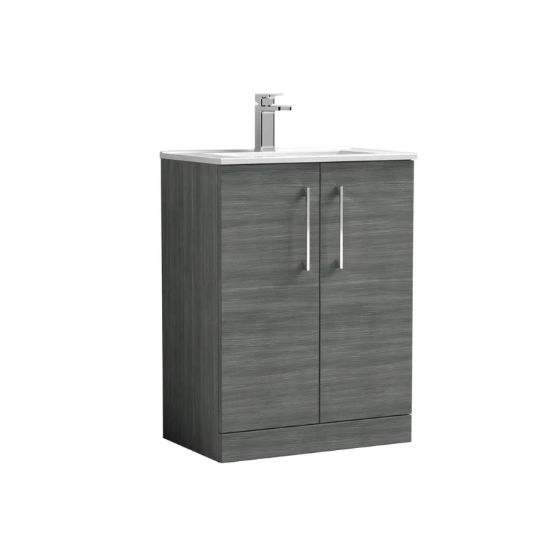 Image of Balterley Bathroom 2 Soft Close Door, Floor, Vanity Unit, Anthracite, 600mm in Grey Grey Unisex