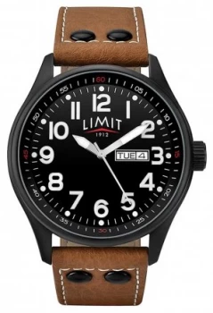 Image of Limit Mens Brown Leather Strap Black Dial 5492.01 Watch