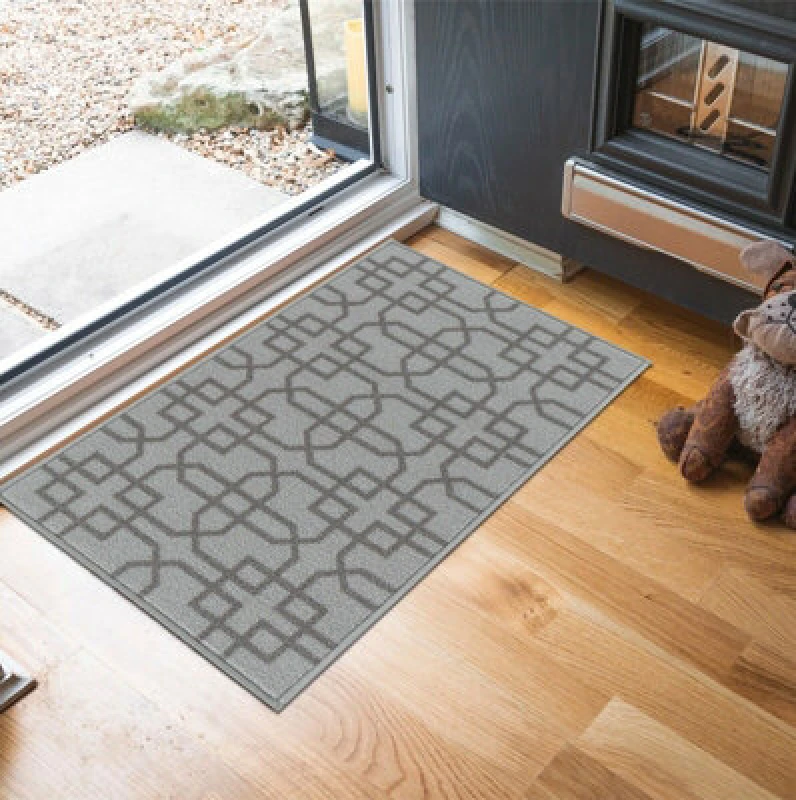 Image of Machine Washable Cubed Trellis Design Anti Slip Doormats Silver 67X120 Cm