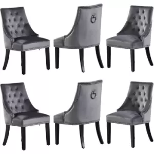 Image of Life Interiors - Windsor Velvet Upholstered Dining Chair Ring Knock Chrome Nailhead Trim Set of 6 Dark Grey - Dark Grey