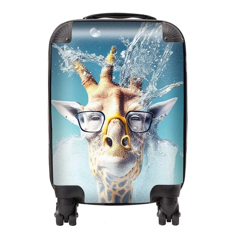 Image of Warren Reed - Designer Giraffe With Glasses Splashart Suitcase in Blue Size: Small Blue Unisex Small