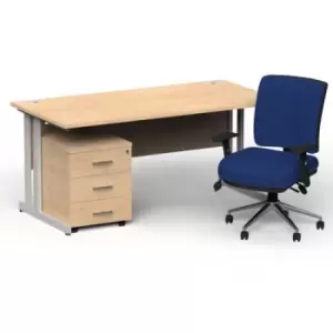 Image of Impulse 1800 x 800 Silver Cant Office Desk Maple + 3 Dr Mobile Ped & Chiro Med Back Blue W/Arms