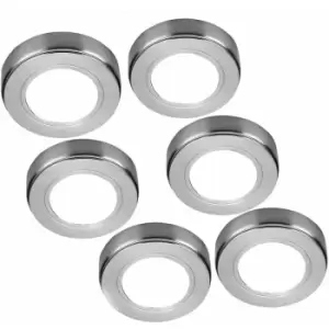 Image of 6x brushed nickel Round Surface or Flush Under Cabinet Kitchen Light Kit - 240V Mains Powered - Natural White led