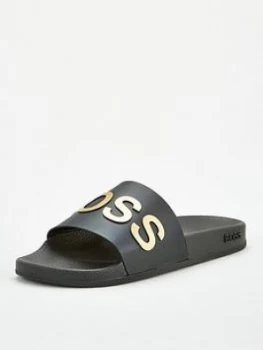 Image of Hugo Boss Bay Slides Black/Gold Size 8 Men