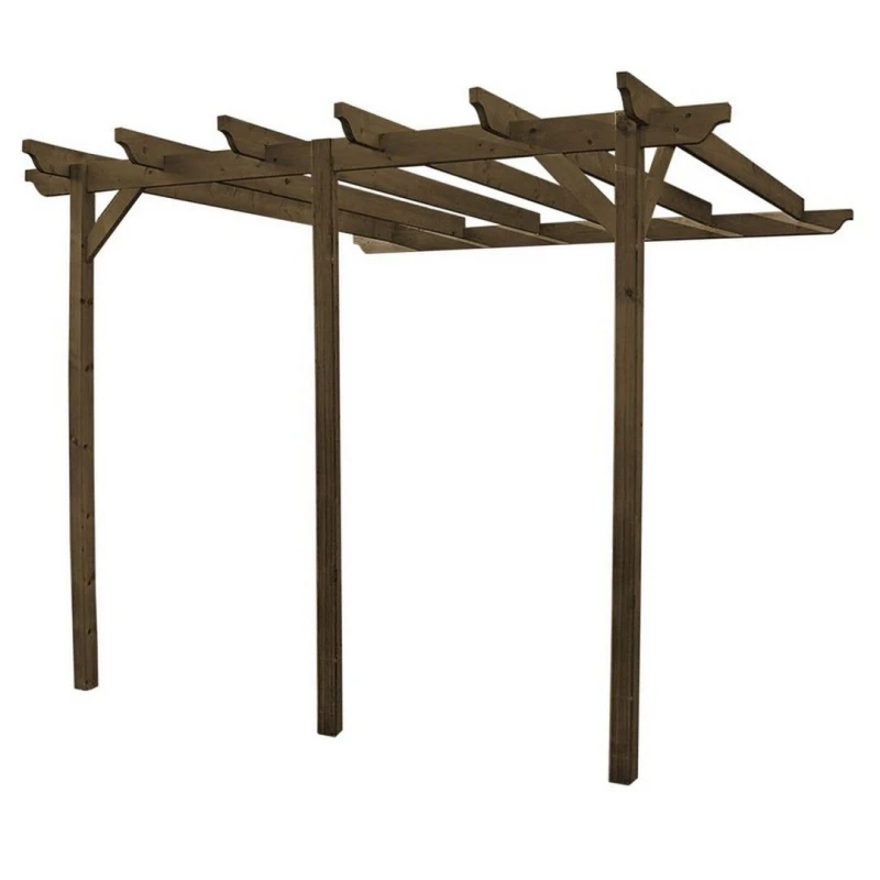 Image of Rutland County Garden Furniture Ltd Wall Mounted Garden Pergola 3 Posts, Wood, L240 x W660 x H270cm, Brown in Green Green Unisex