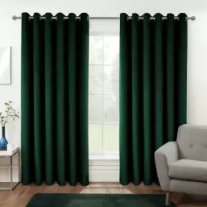 Image of Thermal 100% Blackout Green Velvet Curtains, 117 x 137cm (46 x 54) - Green - Homescapes