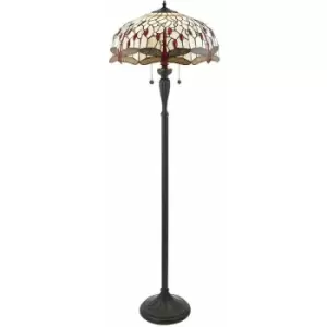 Image of Loops - 1.5m Tiffany Twin Floor Lamp Dark Bronze & Dragonfly Stained Glass Shade i00012