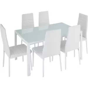 Image of Dining table and chairs Brandenburg 6+1 set - dining room table and chairs, dining table and 6 chairs, kitchen table and chairs - white/white