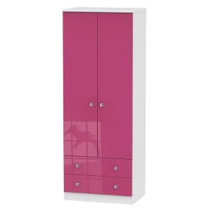 Image of Robert Dyas Tedesca Ready Assembled Tall 2-Door Wardrobe with Drawers -Pink
