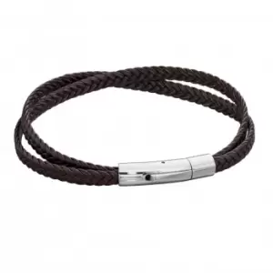 Image of Mens Woven Black Leather Crossover Clip Clasp Bracelet B5281