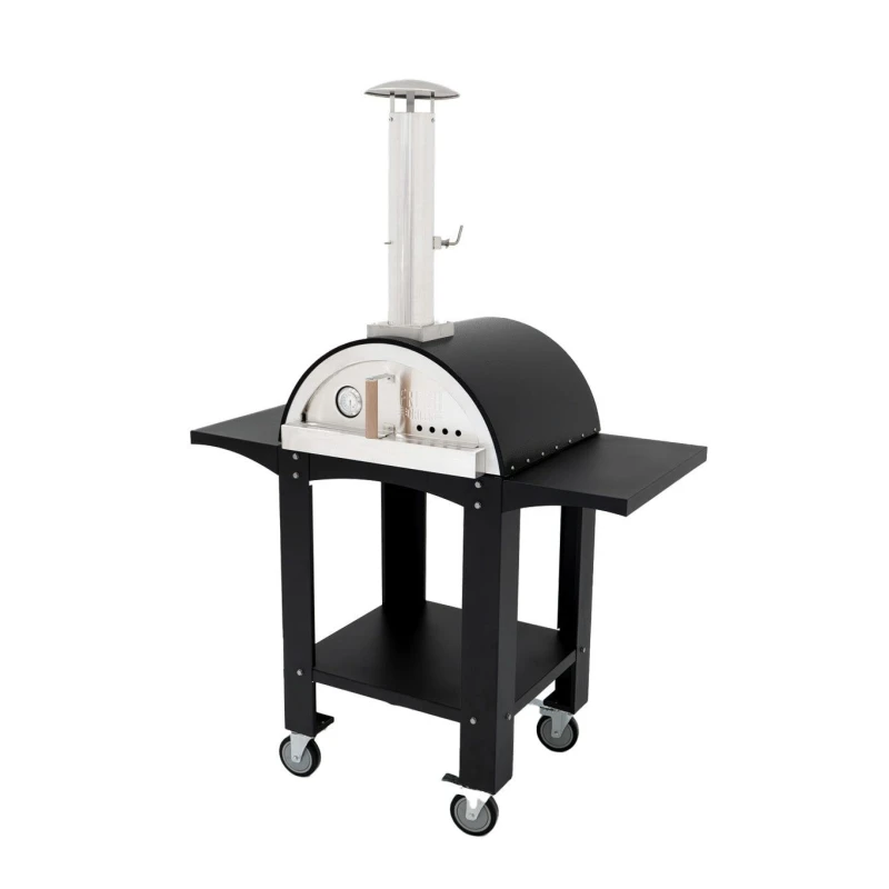 Image of Fresh Grills Free Standing Pizza Oven Extra Large Steel BBQ 2 Prep Stations Wood Portable Black
