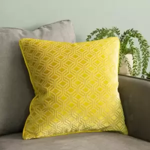 Image of Paoletti - Avenue Geometric Jacquard Velvet Cushion Cover, Ochre, 45 x 45 Cm