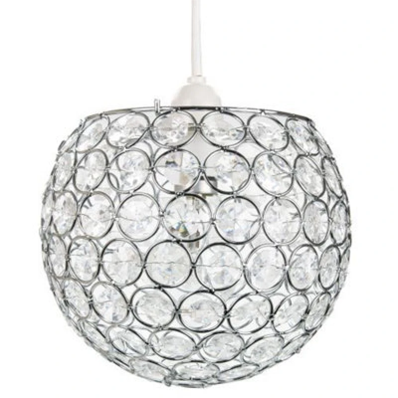 Image of Happy Homewares Modern Round Globe Easy Fit Pendant Shade With Small Transparent Acrylic Beads