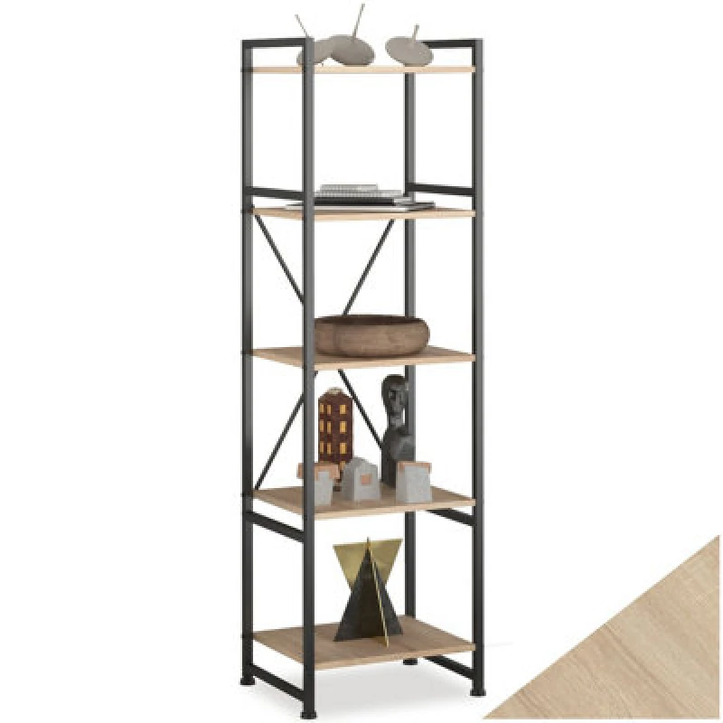Image of Tectake Bookcase Manchester - 5 Shelves - Industrial Wood Light, Oak Sonoma