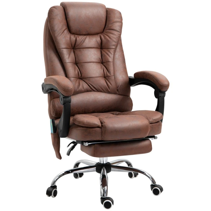 Image of Vinsetto Heated 6 Points Vibration Massage Executive Office Chair Adjustable Swivel Ergonomic High Back Desk Chair with Footrest Brown Aosom UK