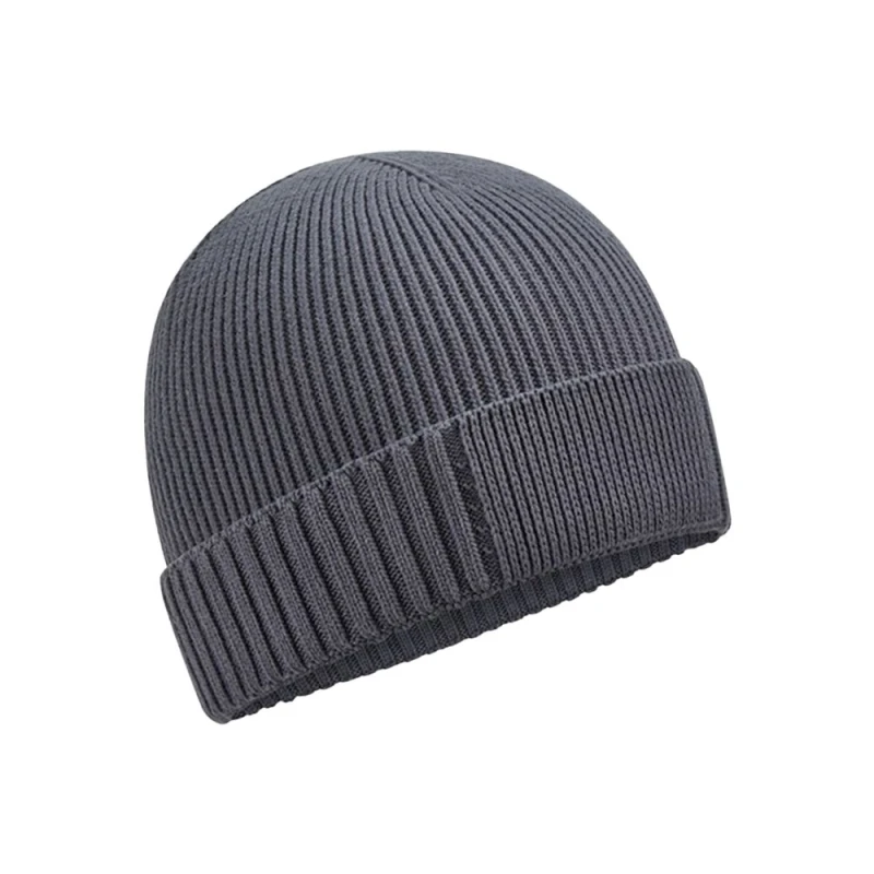 Image of Beechfield Beechfield Men Cotton Engineered Patch Beanie in Mid Grey Mid Grey One Size Male 5063425806577