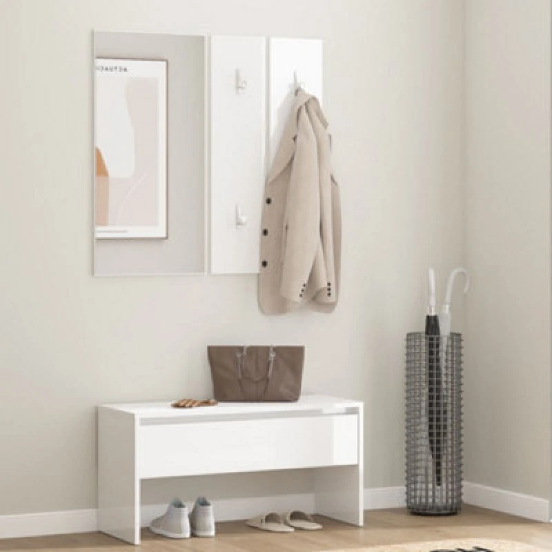 Image of vidaXL Hallway Furniture Set High Gloss White Engineered Wood, White 808789