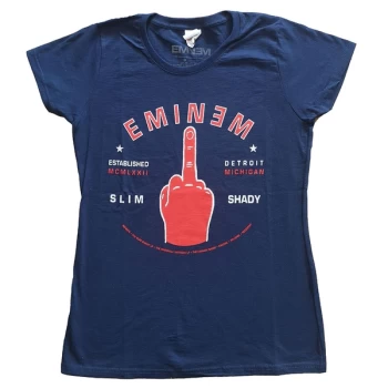 Image of Eminem - Detroit Finger Womens Small T-Shirt - Blue