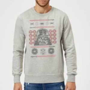Image of Star Wars Darth Vader Face Knit Grey Christmas Sweatshirt - M - Grey