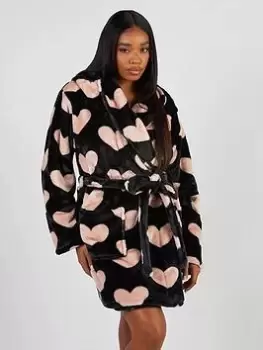 Image of Boux Avenue Heart Print Short Robe - Black, Size L, Women