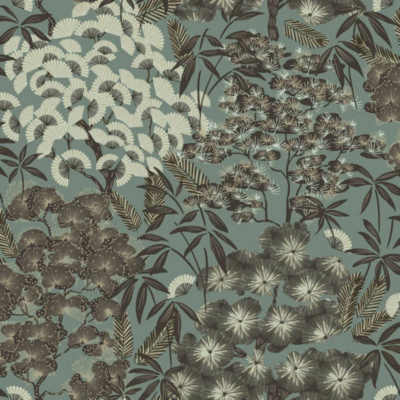 Image of GRANDECO Grandeco - Ciara Oriental Leaf Sage Green Wallpaper Trees Leaves Paste The Wall A63002