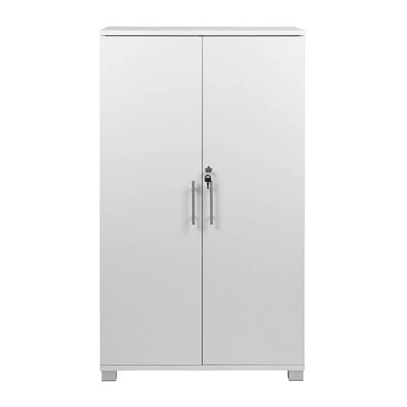 Image of Moderna White Filing Cabinet, 2 Shelves, Lockable 2 Door, Tall Office Cupboard White Unisex