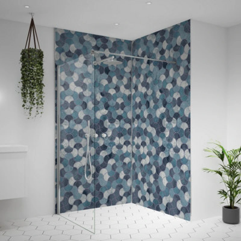 Image of Splashwall Alloy Aluminium Bathroom & Wet Room Decorative Panel (H)2440mm (W)1220mm - Matt Blue Scallop