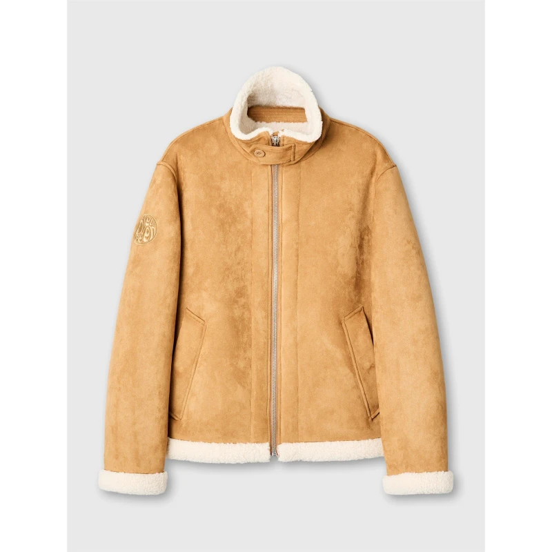 Image of Pretty Green Mens Ashcroft Flight Insulating Aviation-Inspired Shearling Jacket Taupe male Small