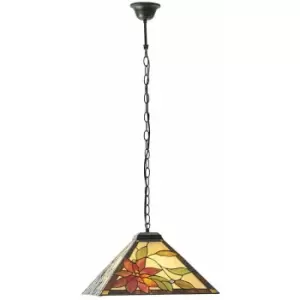 Image of Tiffany Glass Hanging Ceiling Pendant Light Bronze & Square Flower Shade i00131