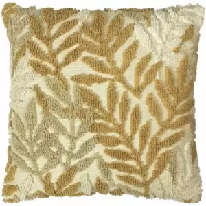 Image of Furn Caliko Tufted Leaf 100% Cotton Cushion Cover, Natural/Ochre, 45 x 45 Cm