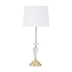 Image of Gold and Crystal Contrast with White Shade Table Lamp