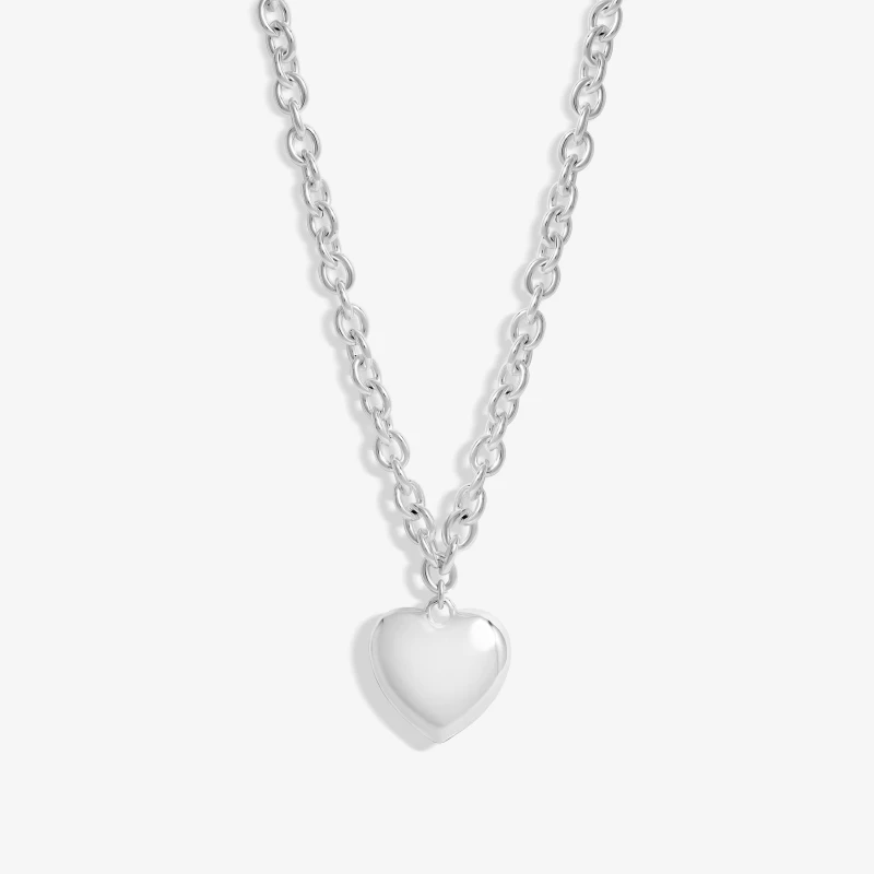 Image of Mood Silver Polished Puffed Heart Double Chain Pendant Necklace Silver