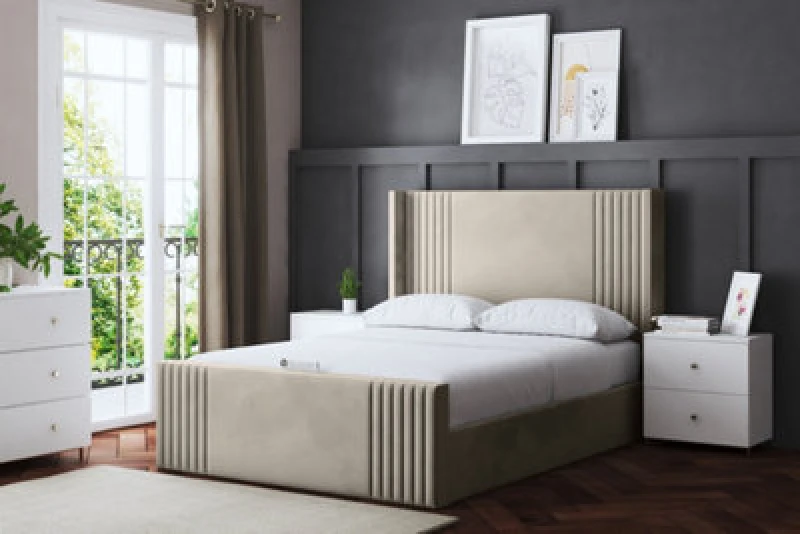 Image of DS LIVING Elara Winged Cream Upholstered Bed Double AM_DVNSHRE_DBL_CRE