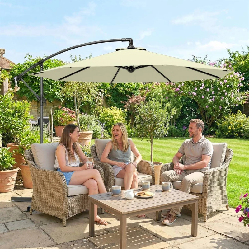 Image of OUTSUNNY 3(m) Banana Parasol Cantilever Umbrella Garden in Beige Size: 3m x 3m Beige Unisex 3m x 3m