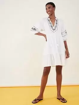 Image of Accessorize Black And Gold Embroidered Dress, White, Size L, Women