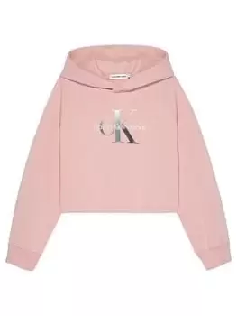 Image of Calvin Klein Jeans Girls Gradient Monogram Hoodie - Pink Blush