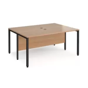 Image of Office Desk 2 Person Rectangular Desk 1600mm Beech Tops With Black Frames 1200mm Depth Maestro 25