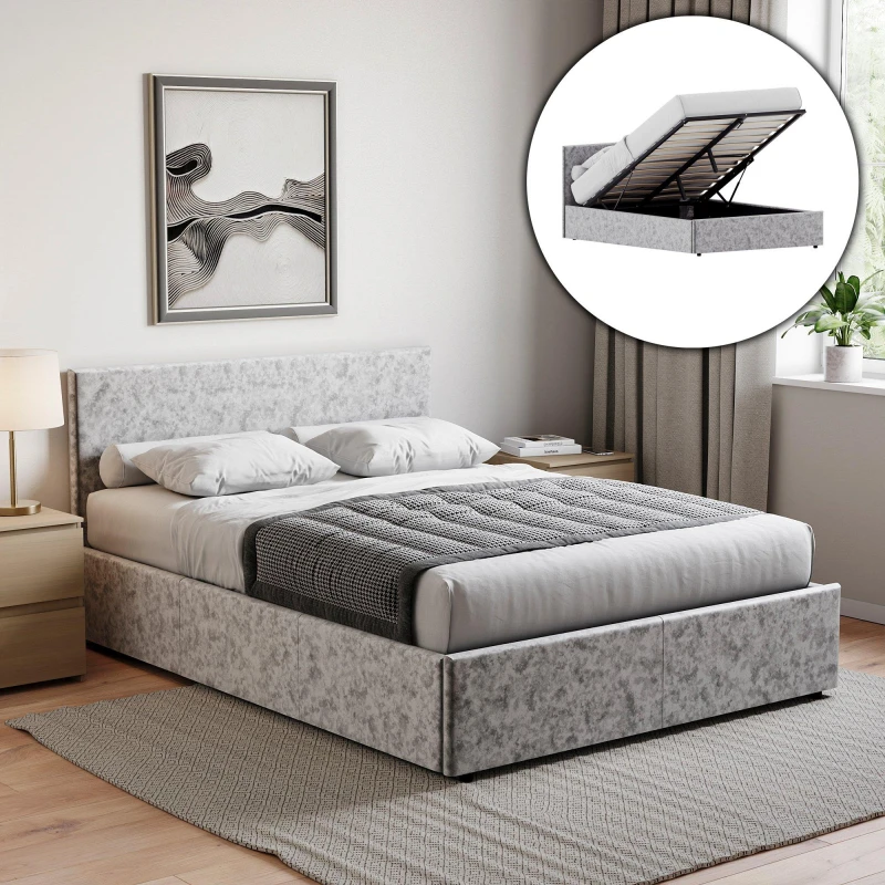 Image of Lassic Vida Designs Veronica Double Ottoman Bed UKFR Silver Velvet unisex Double