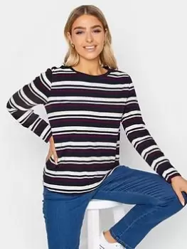 Image of M&Co Stripe Long Sleeve Cotton T Shirt - Multi, Red, Size 20, Women