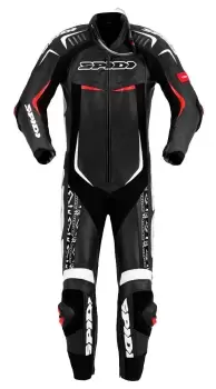Image of Spidi Track Wind Replica Evo One Piece Motorcycle Leather Suit, black-white, Size 52, black-white, Size 52