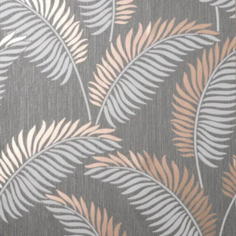 Image of Fine Decor Cascade Leaf Grey Gold Wallpaper FD42839