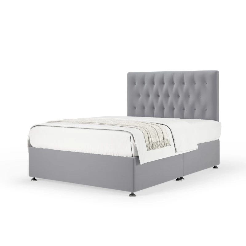 Image of Bedmaster Bedmaster Plush Velvet Divan Base And Button Headboard in Silver Size: King Silver King Unisex 7867871076083