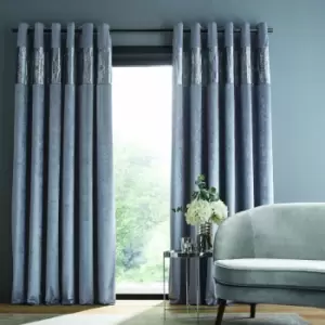 Image of Crushed Velvet Glamour Sequin Lined Eyelet Curtains, Grey, 46 x 72" - Catherine Lansfield