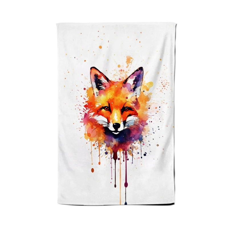 Image of Warren Reed - Designer Watercolour Splashart Fox Face Tea Towel in Orange Orange Unisex