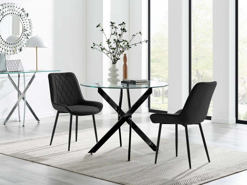 Image of FurnitureboxUK FurnitureboxUK Novara 100cm Round Black Leg Dining Table & 2 Pesaro Black Leg Chairs Black One Size Unisex 5056784304433