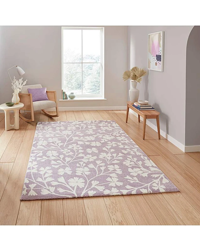 Image of Catherine Lansfield Grace Floral Rug Lilac