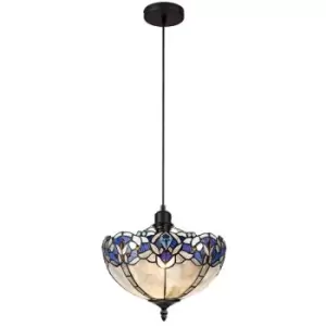 Image of Luminosa Lighting - 1 Light Uplighter Ceiling Pendant E27 With 30cm Tiffany Shade, Blue, Clear Crystal, Black