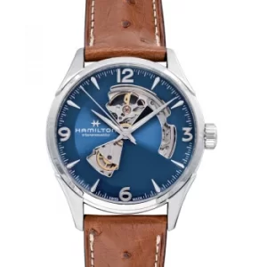 Image of Jazzmaster Open Heart Auto Blue Steel/Leather 42mm