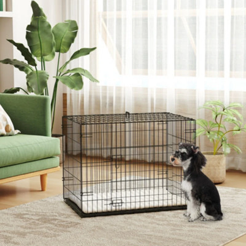 Image of PawHut Dog Crate with 2 Doors, Tray, Soft Cushion Black